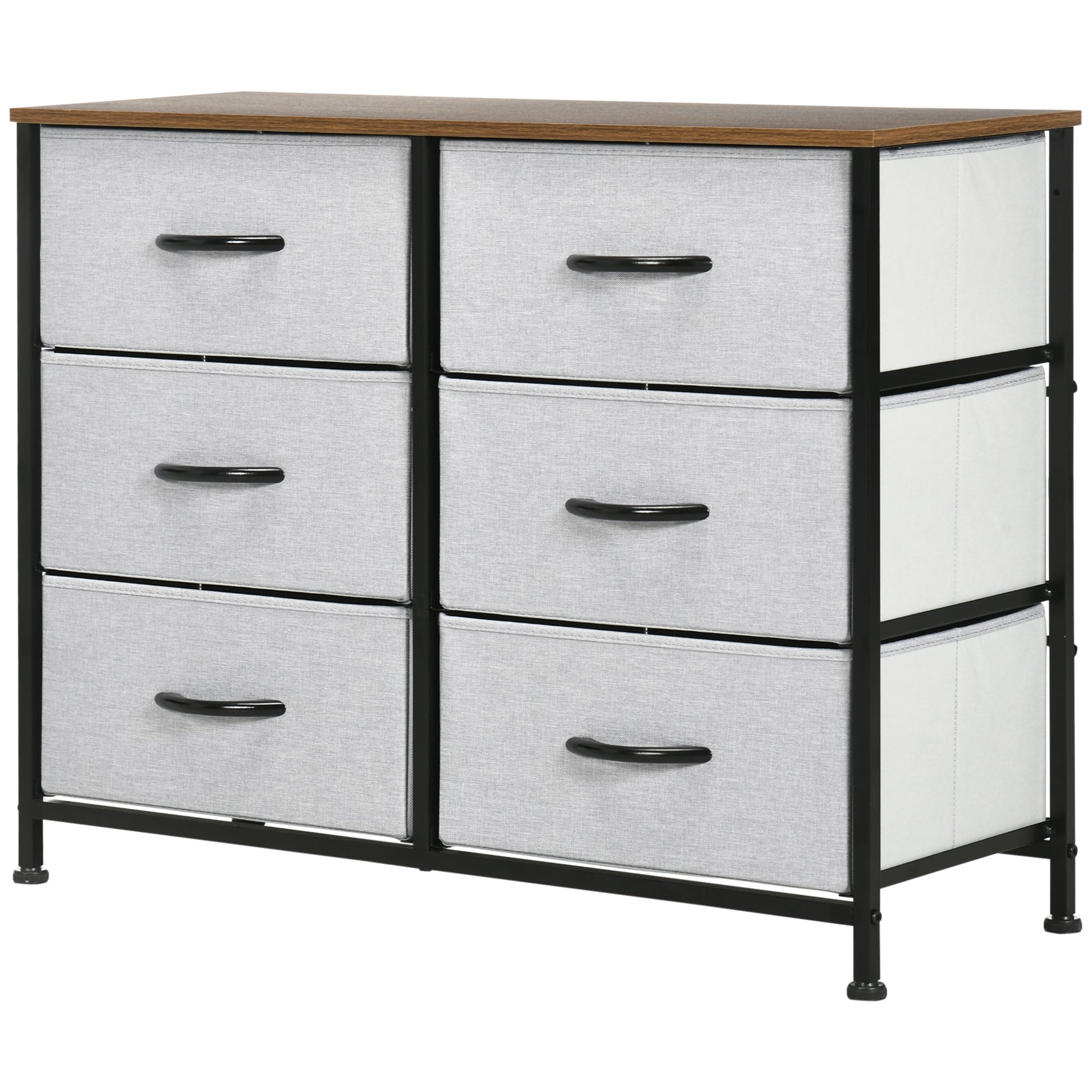HOMCOM Fabric Chest of Drawers, Storage Drawers, Industrial Bedroom Dresser with 6 Fabric Drawers, Steel Frame and Wooden Top for Nursery, Living Room, Hallway, Grey