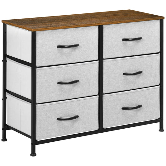 Fabric Chest of Drawers, Industrial Bedroom Dresser with 6 Fabric Drawers, Steel Frame and Wooden Top for Nursery, Living Room, Hallway, Grey