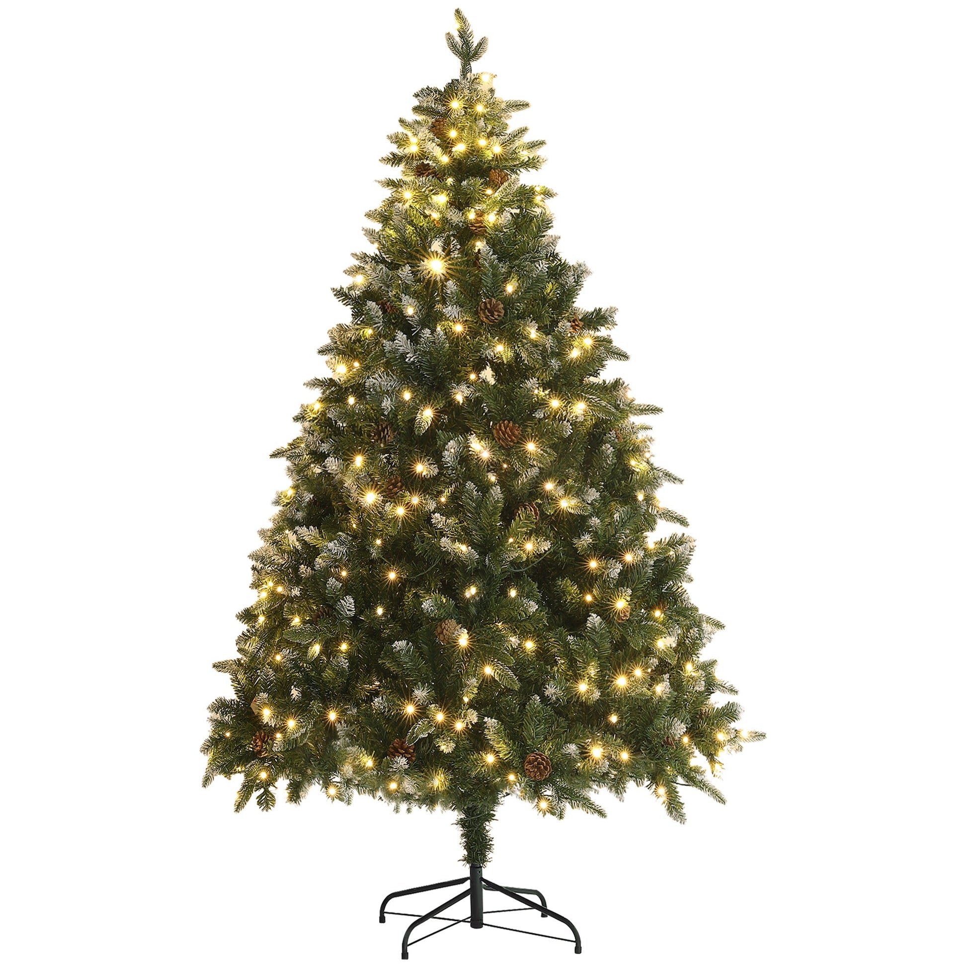 HOMCOM 6ft Prelit Artificial Christmas Tree with Dual Colour LED Light and 1078 Tips, Metal Base, Realistic Hinged Xmas Tree, Green