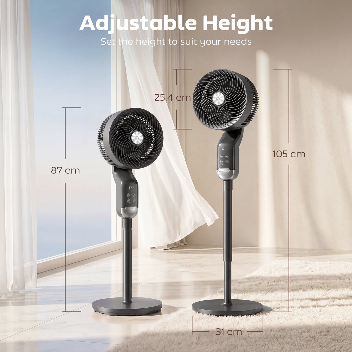 20 dB Silent Standing Fan for Bedroom, 41" Pedestal Fan with Remote, 85° Oscillating, 8 Speeds, Adjustable Height, 12H Timer, Aroma Diffuser, LED Display, Black