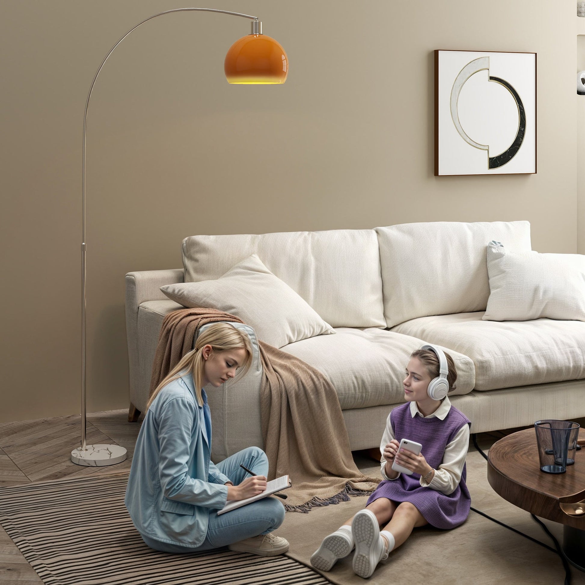 Floor Lamp for Living Room, Modern Standing Lamp with Shade & Foot Switch, Minimalist Tall Pole Lampshade for Bedroom, Office, Orange