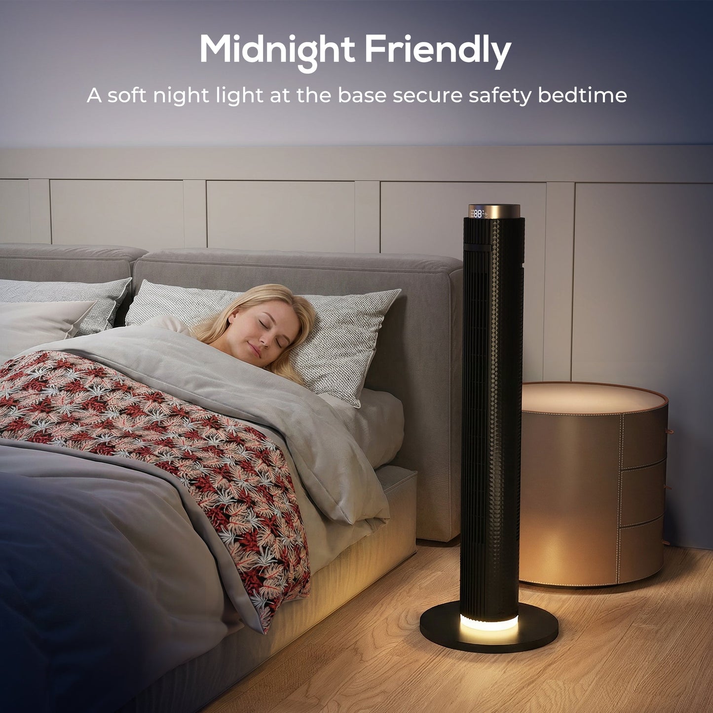 Tower Fan, Standing Floor Fan with Remote Control, WiFi App Control, 65° Oscillating, 3 Speed 4 Modes, 12 Hour Timer and Night Light for Bedroom Office, Black