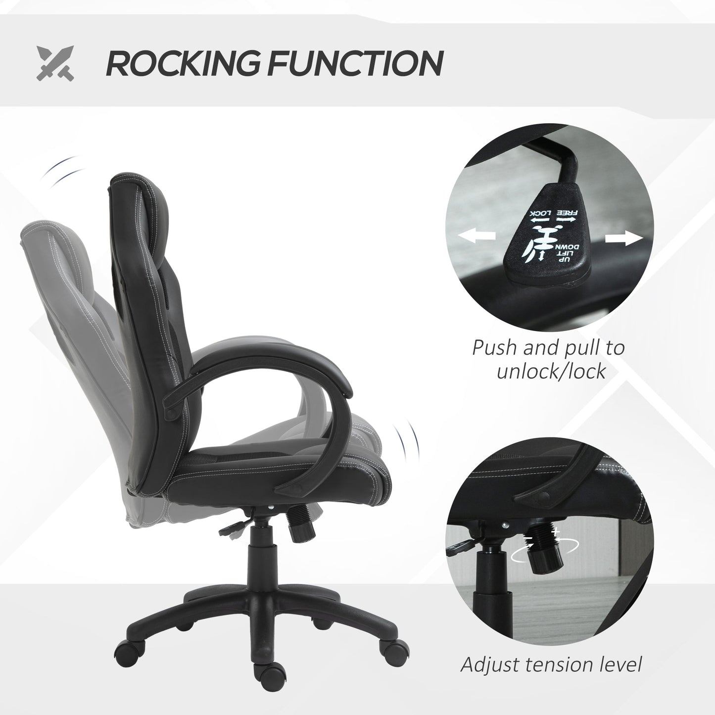 Vinsetto High-Back Gaming Chair Faux Leather Swivel Computer Racing Gamer Desk Chair for Home Office with Wheels, Black