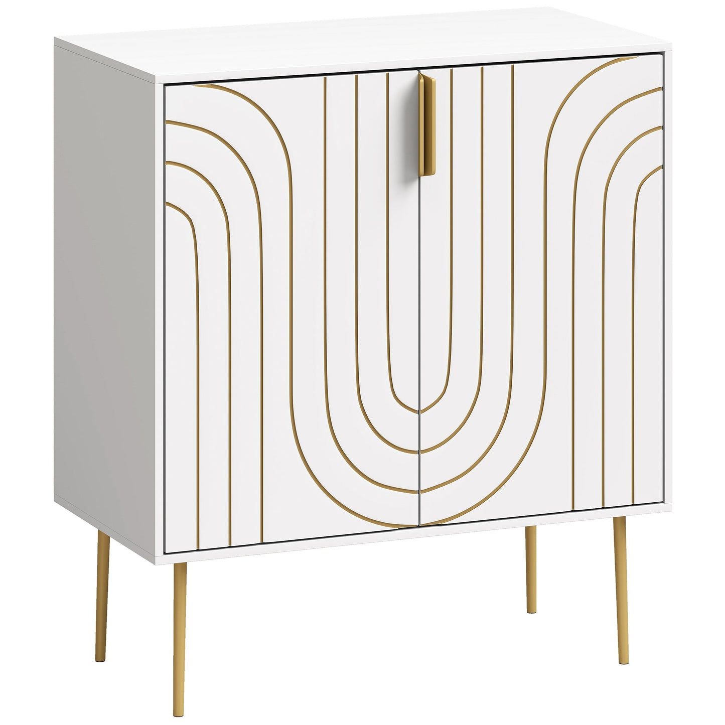 Storage Cabinet, Modern Kitchen Cupboard with 2 Doors, Adjustable Shelf and Metal Legs, Freestanding Sideboard for Living Room, Dining Room, Hallway, White
