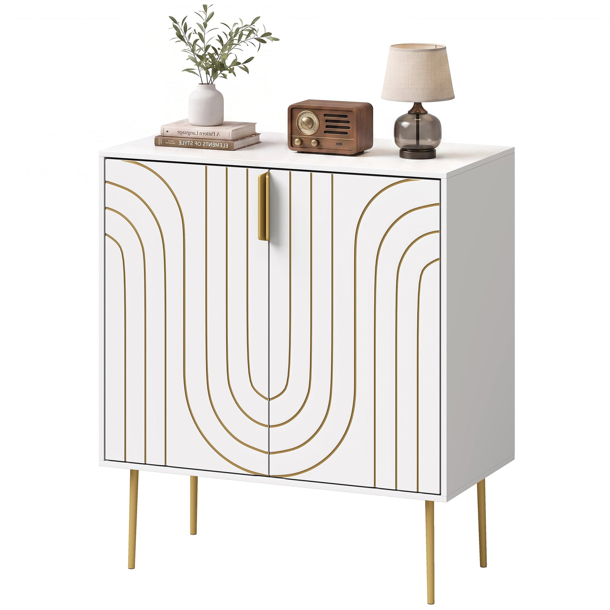 Storage Cabinet, Modern Kitchen Cupboard with 2 Doors, Adjustable Shelf and Metal Legs, Freestanding Sideboard for Living Room, Dining Room, Hallway, White