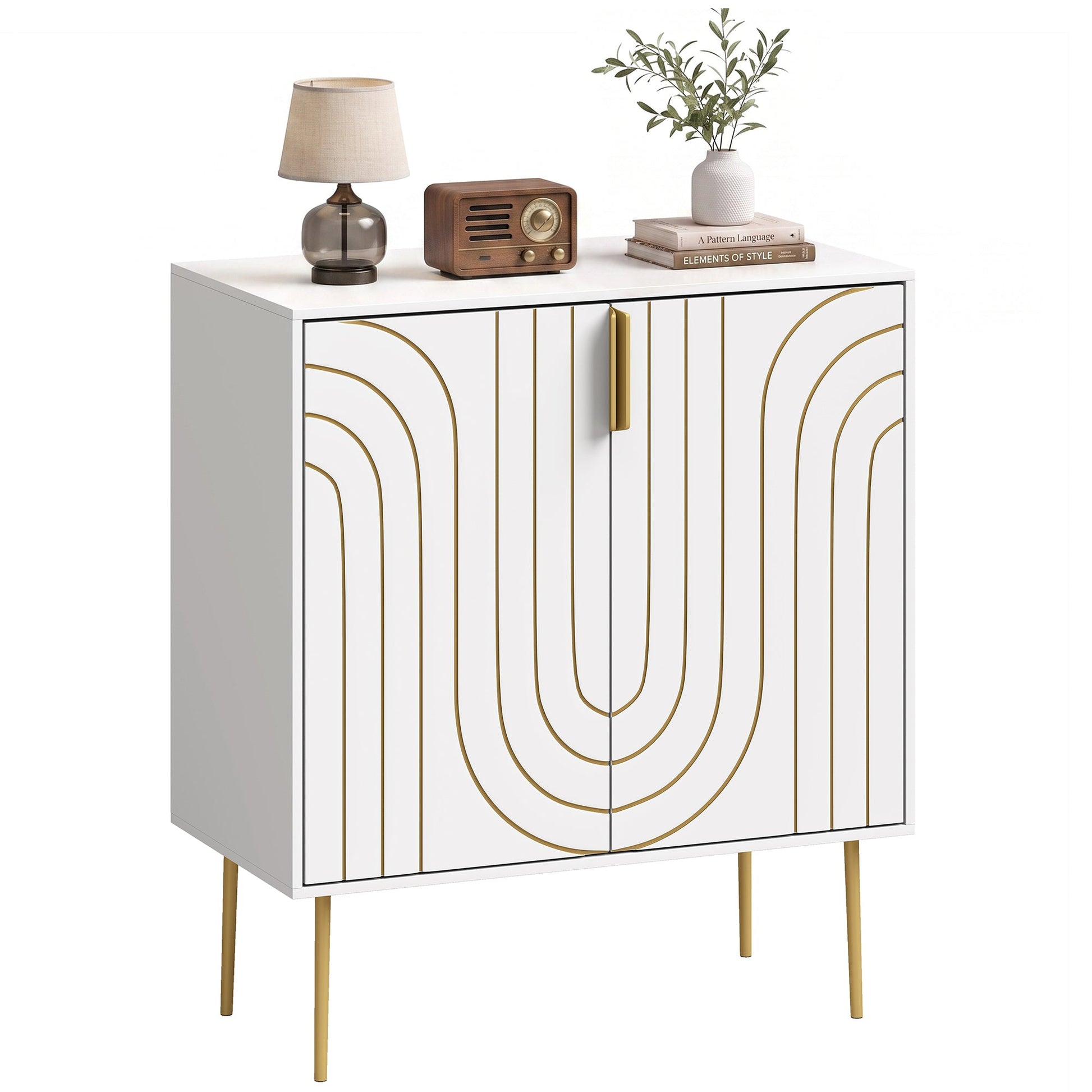 Storage Cabinet, Modern Kitchen Cupboard with 2 Doors, Adjustable Shelf and Metal Legs, Freestanding Sideboard for Living Room, Dining Room, Hallway, White