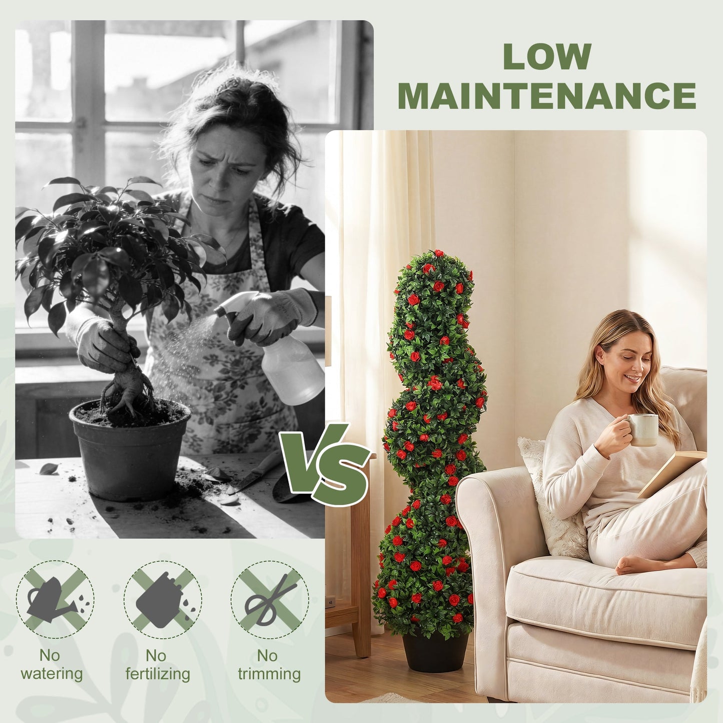 Set of 2 Artificial Rose Spiral Topiary Tree, Indoor Outdoor Artificial Plants with 630 Leaves and 133 Roses, Fake Plants for Home Office Living Room Decor, 90cm, Red