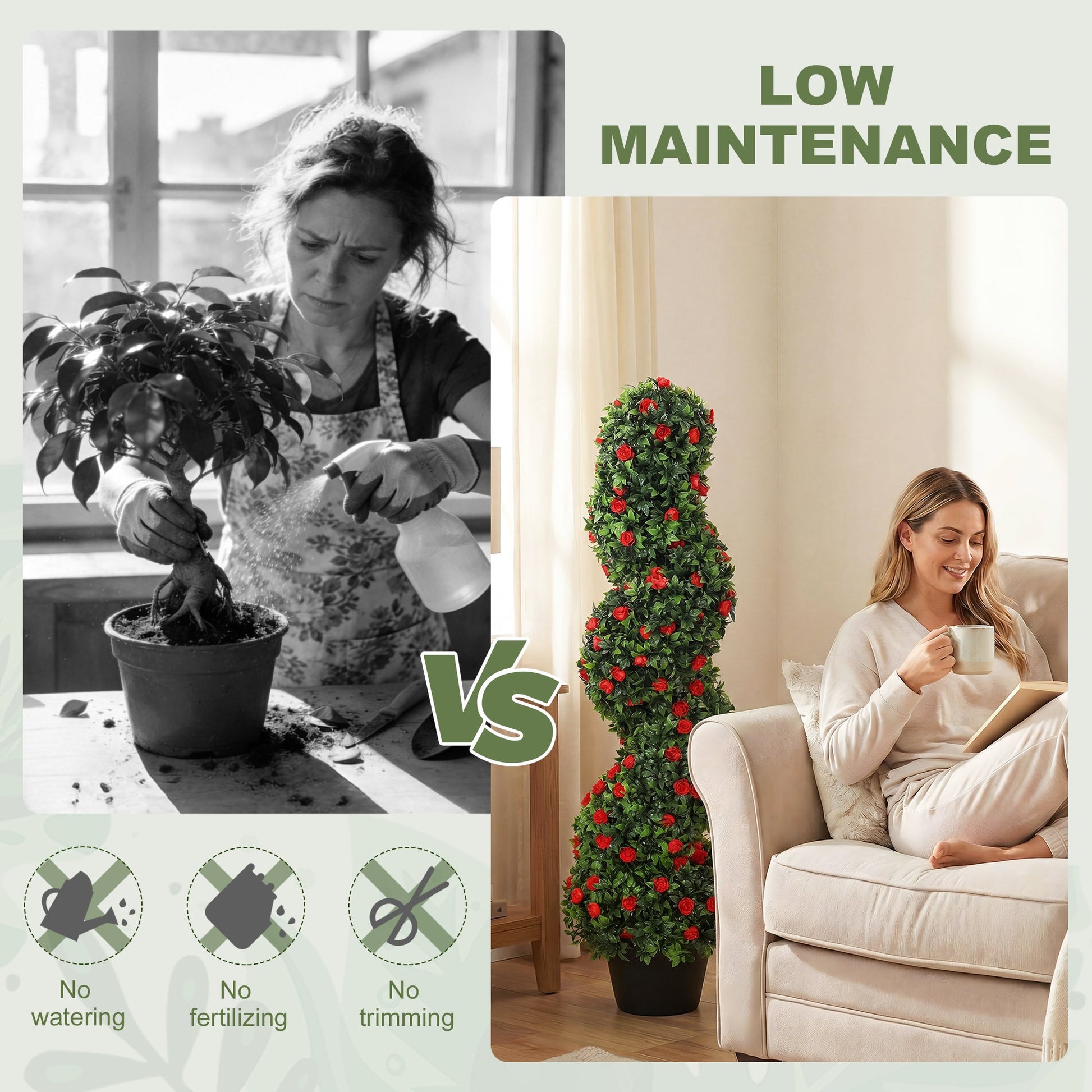 Set of 2 Artificial Rose Spiral Topiary Tree, Indoor Outdoor Artificial Plants with 630 Leaves and 133 Roses, Fake Plants for Home Office Living Room Decor, 90cm, Red