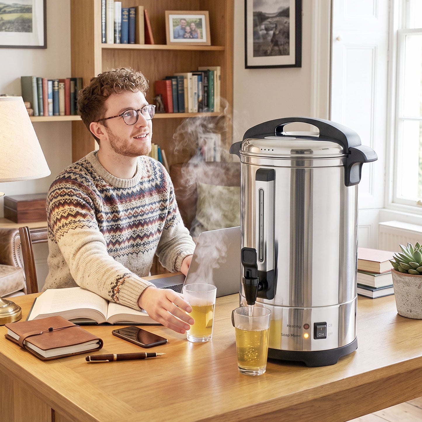 6.5L Catering Urn, 1500W Hot Water Boiler Dispenser with Thermostat, Stainless Steel Tea Urn Kettle with Keep Warm Function, Adjustable Temperature and Easy Pour Tap for Home Office Parties
