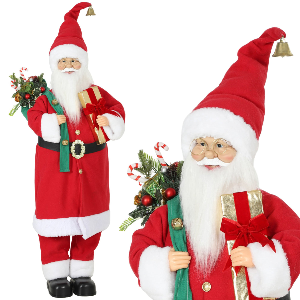 4ft Life Size Singing Dancing Santa Claus, 120 cm Standing Musical Animated Santa with Gift and Sack, Handcrafted, Sound Touch Activated, Moving Christmas Figure Decoration