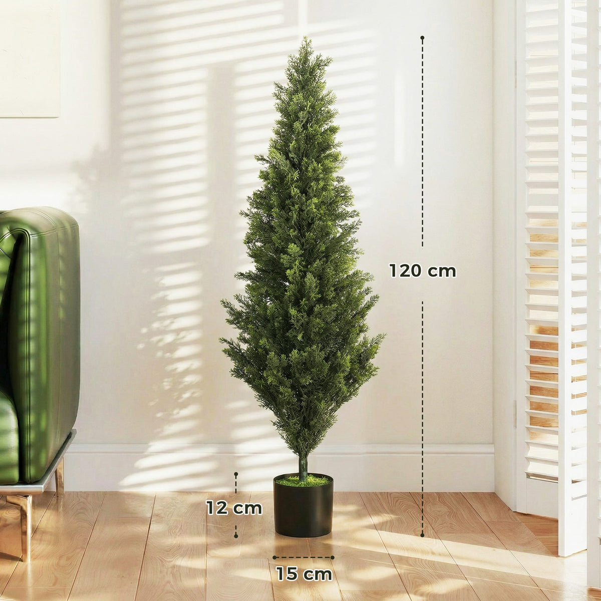 Set of 2 Decorative Artificial Plants Cypress in Weighted Pot, 120 cm Tall Fake Plant with 1092 Leaves for Home Indoor Outdoor Decor