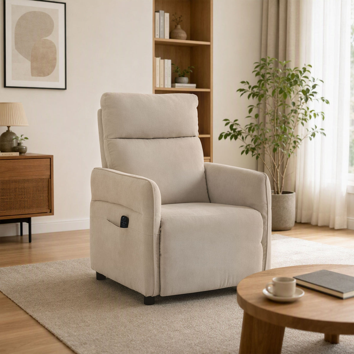 Recliner Armchair, Push Back Recliner Chair w/ Massage & Heat, Adjustable Armrests, Spring Seat, Terry Cloth Manual Reclining Single Sofa w/ Footrest, Side Pockets for Home Living Room, Beige