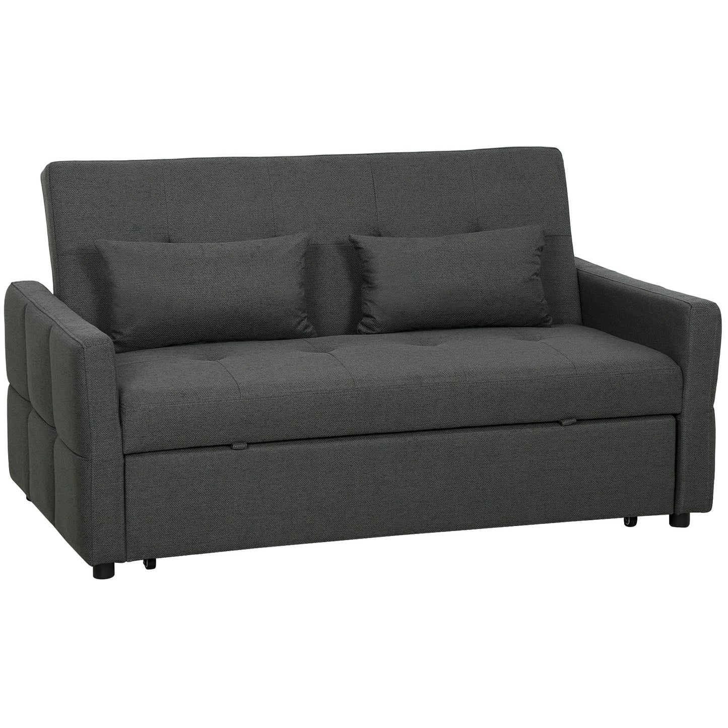 2 Seater Sofa Bed, Click Clack Sleeper Sofa with Pull Out Design, 2 Pillows, High Density Foam, Wide Seat, Linen Convertible Loveseat Bed Settee for Living Room, 137x179cm, Charcoal Grey
