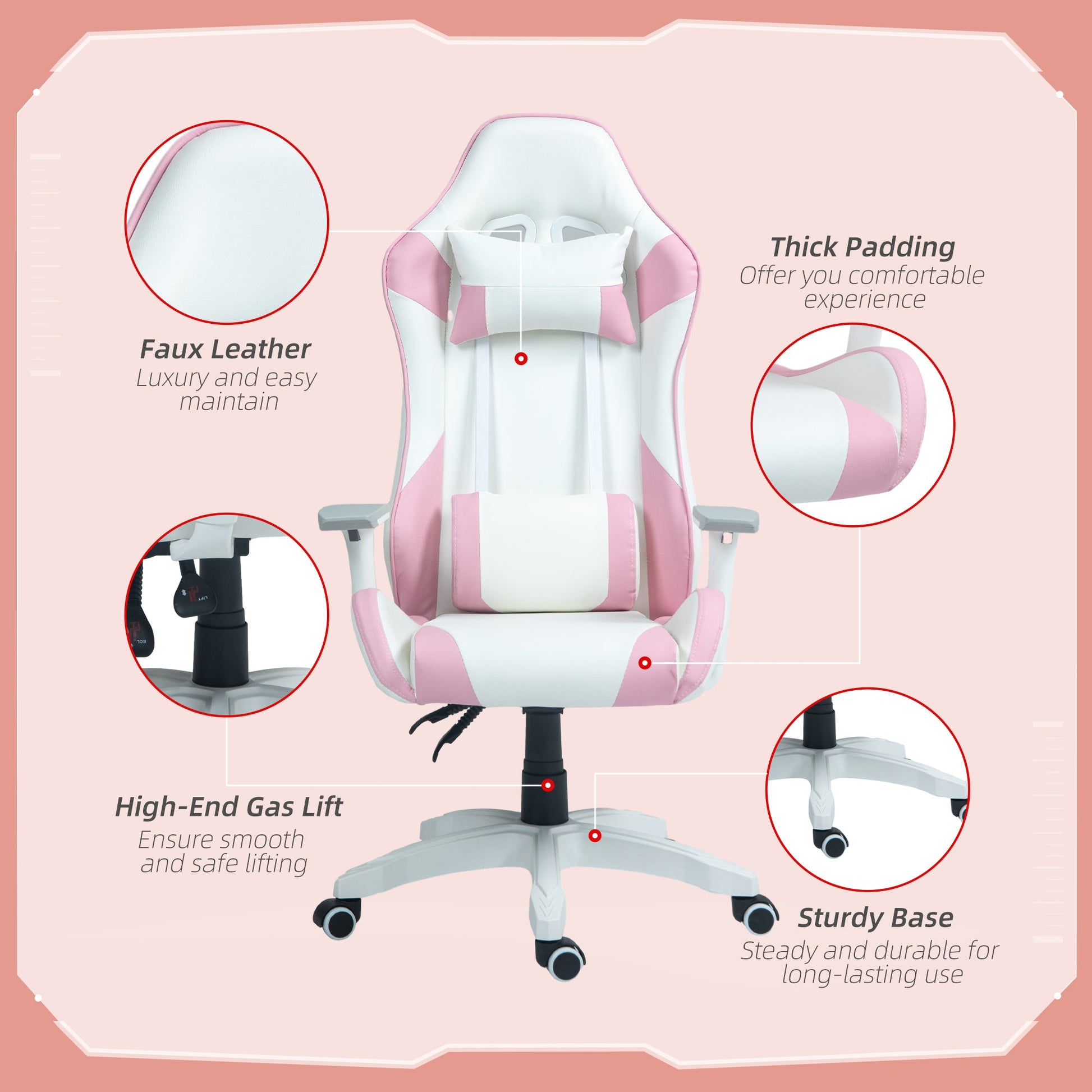 HOMCOM Gaming Chair, Racing Gamer Chair, Reclining Faux Leather Computer Chair with Headrest, Lumber Support, 3D Armrests, Adjustable Height, Swivel Wheels for Home Office, Light Blue