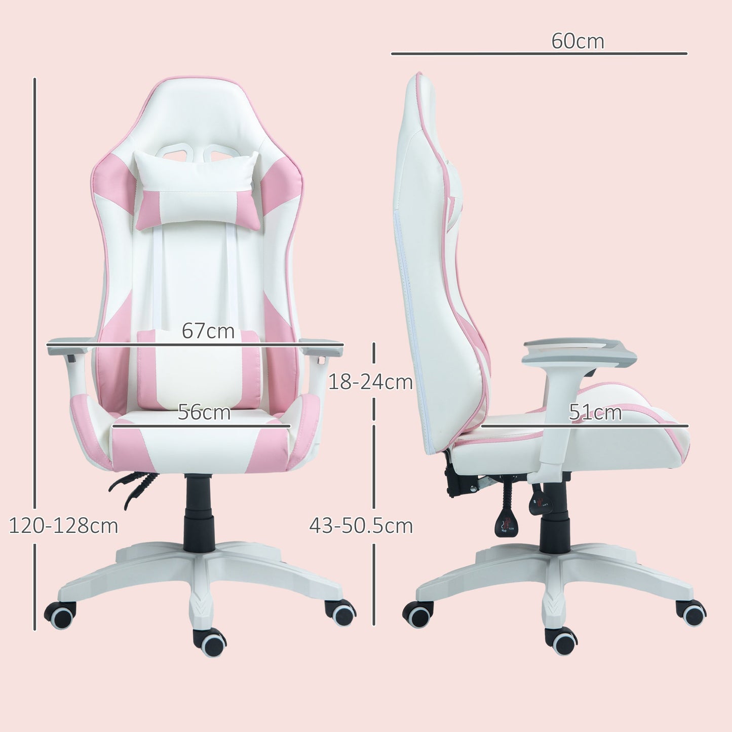HOMCOM Gaming Chair, Racing Gamer Chair, Reclining Faux Leather Computer Chair with Headrest, Lumber Support, 3D Armrests, Adjustable Height, Swivel Wheels for Home Office, Light Blue