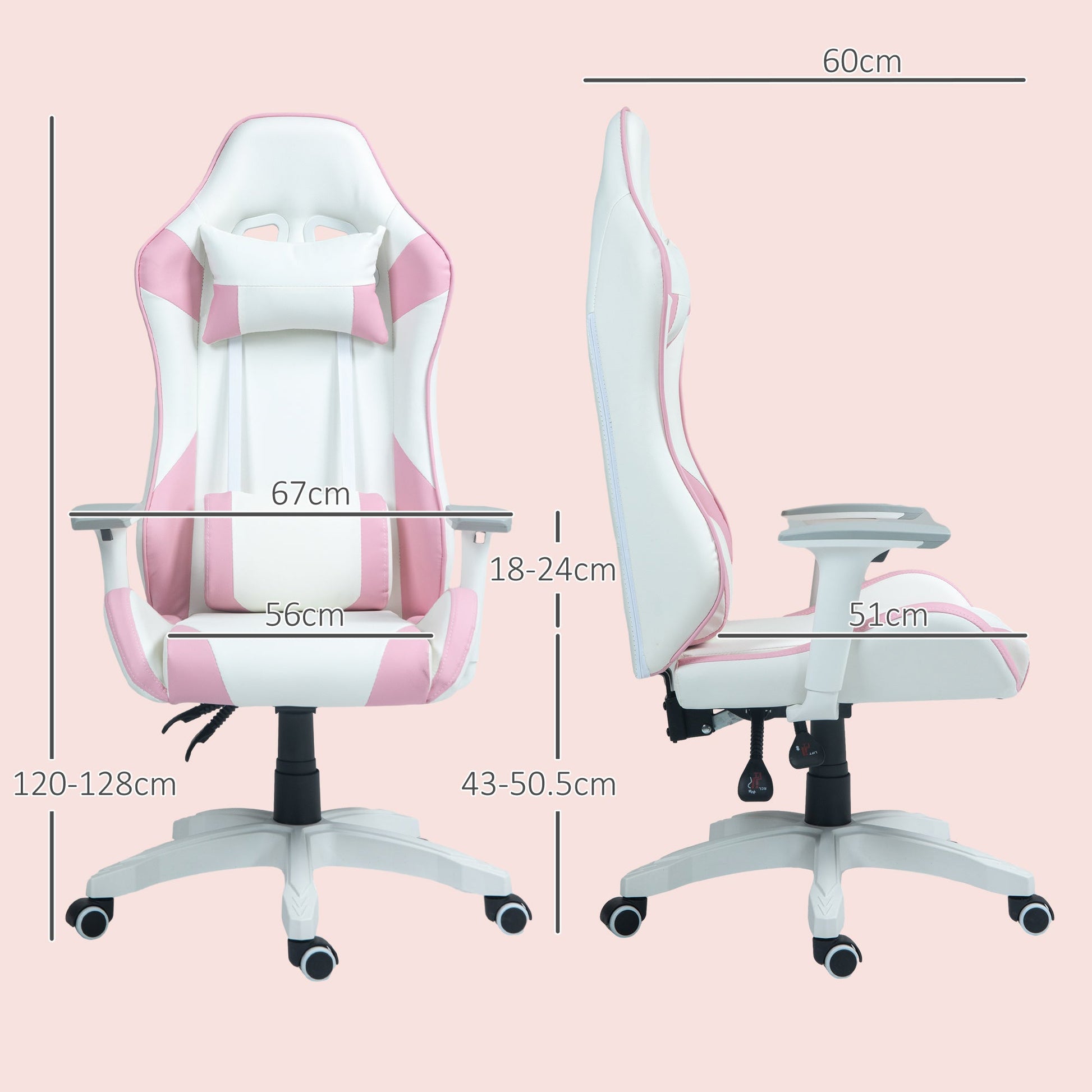 HOMCOM Gaming Chair, Racing Gamer Chair, Reclining Faux Leather Computer Chair with Headrest, Lumber Support, 3D Armrests, Adjustable Height, Swivel Wheels for Home Office, Light Blue