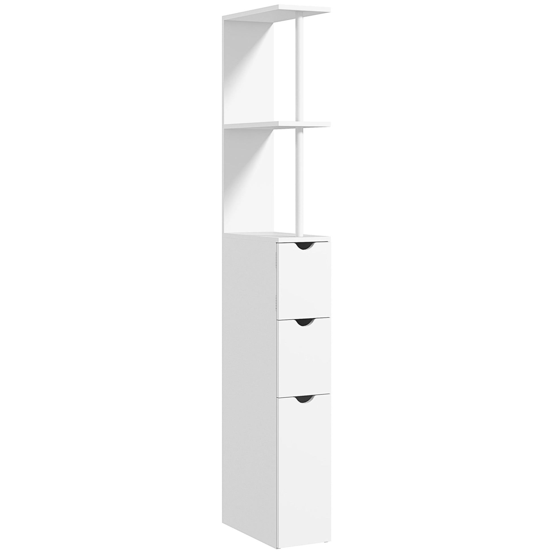 HOMCOM Tall Bathroom Cabinet, Freestanding Bathroom Storage Cabinet with 2-Tier Shelf and Drawers, Narrow Cupboard Storage Unit, White