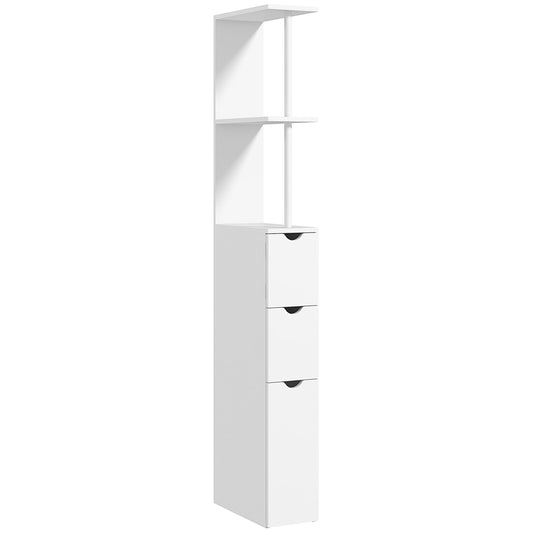 HOMCOM Tall Bathroom Cabinet, Freestanding Bathroom Storage Cabinet with 2-Tier Shelf and Drawers, Narrow Cupboard Storage Unit, White