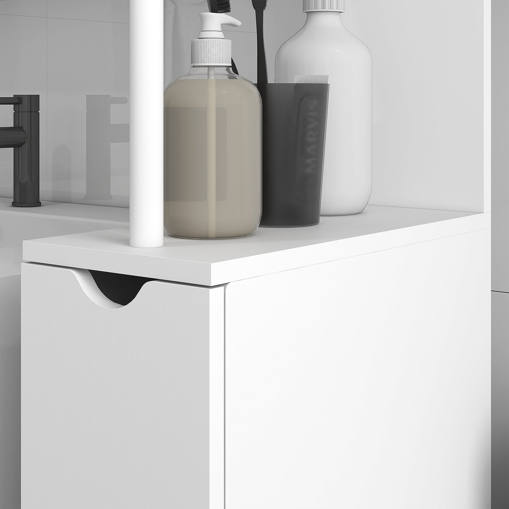HOMCOM Tall Bathroom Cabinet, Freestanding Bathroom Storage Cabinet with 2-Tier Shelf and Drawers, Narrow Cupboard Storage Unit, White