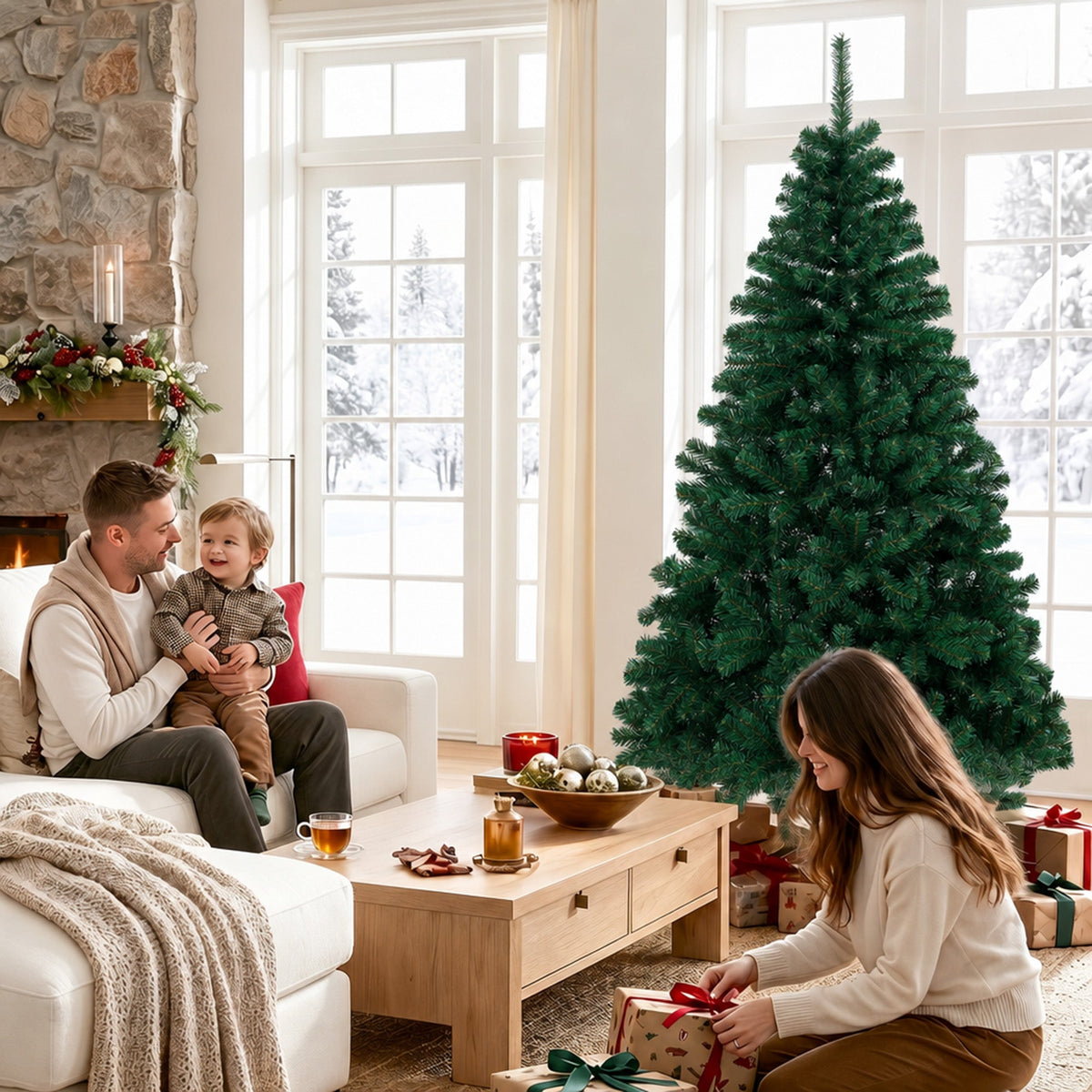 6ft/180cm Artificial Christmas Tree, Fir Hinged Xmas Tree with 700 Branch Tips, Foldable Steel Stand, Easy Assembly for Home Office Holiday Decoration, Green