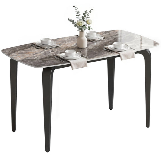 Dining Table for 4, 130W x 70D x 75H cm, Modern Kitchen Table with Sintered Stone Tabletop, Metal Legs for Dining Room, Kitchen, Living Room, Brown
