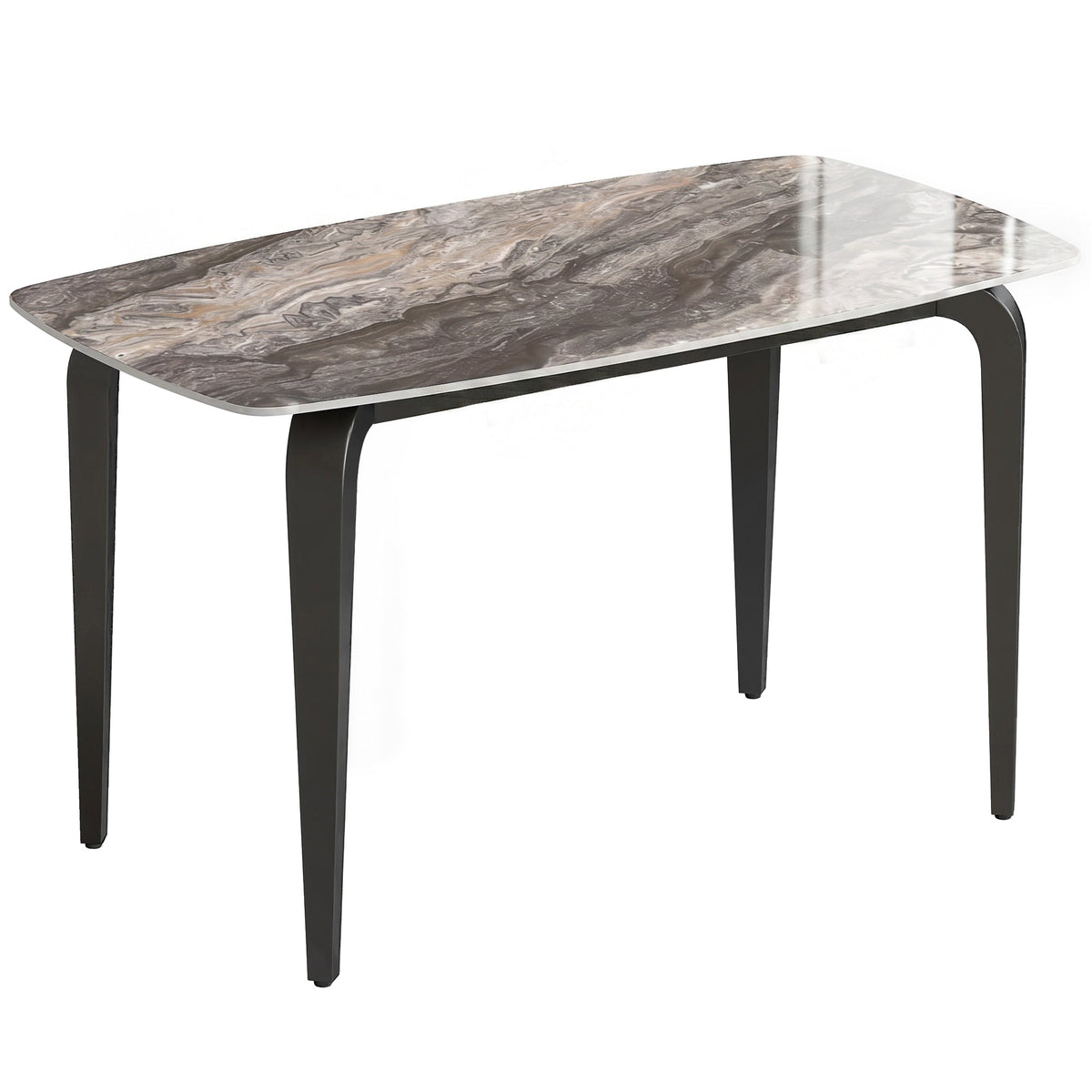 Dining Table for 4, 130W x 70D x 75H cm, Modern Kitchen Table with Sintered Stone Tabletop, Metal Legs for Dining Room, Kitchen, Living Room, Brown