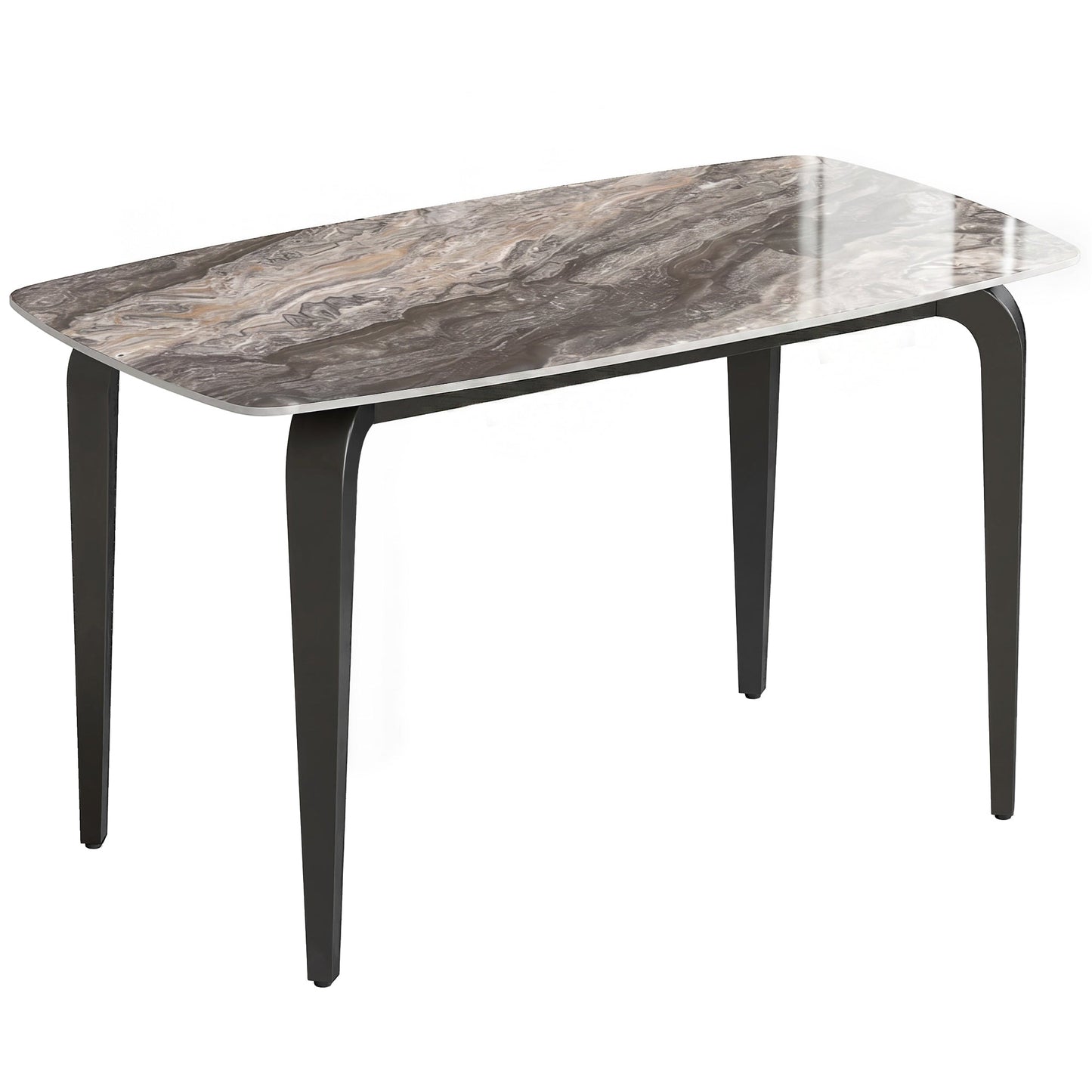 Dining Table for 4, 130W x 70D x 75H cm, Modern Kitchen Table with Sintered Stone Tabletop, Metal Legs for Dining Room, Kitchen, Living Room, Brown
