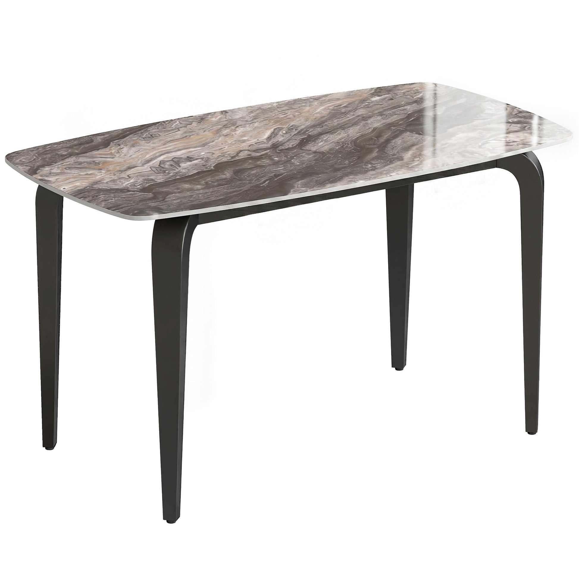Dining Table for 4, 130W x 70D x 75H cm, Modern Kitchen Table with Sintered Stone Tabletop, Metal Legs for Dining Room, Kitchen, Living Room, Brown
