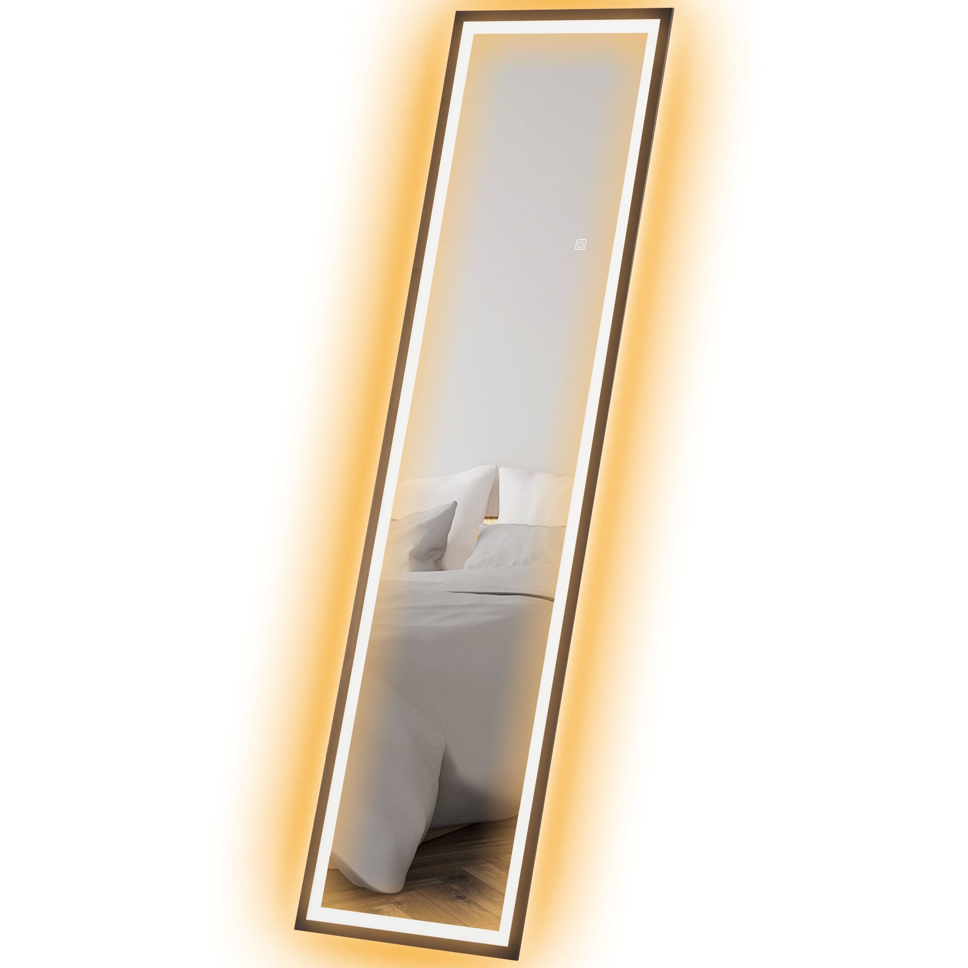 HOMCOM Full Length Mirror with LED Lights, 150 x 40cm Free Standing Mirror with Dimming and 3 Colour Lighting, Leaning or Wall Mirror with Metal Frame for Living Room, Bedroom, Black