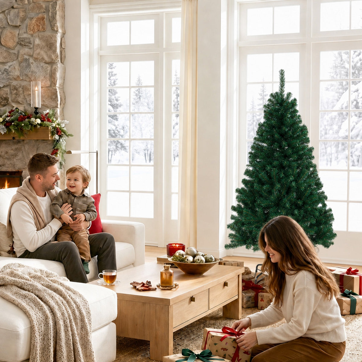 5ft/150cm Artificial Christmas Tree, Fir Hinged Xmas Tree with 420 Branch Tips, Foldable Steel Stand, Easy Assembly for Home Office Holiday Decoration, Green