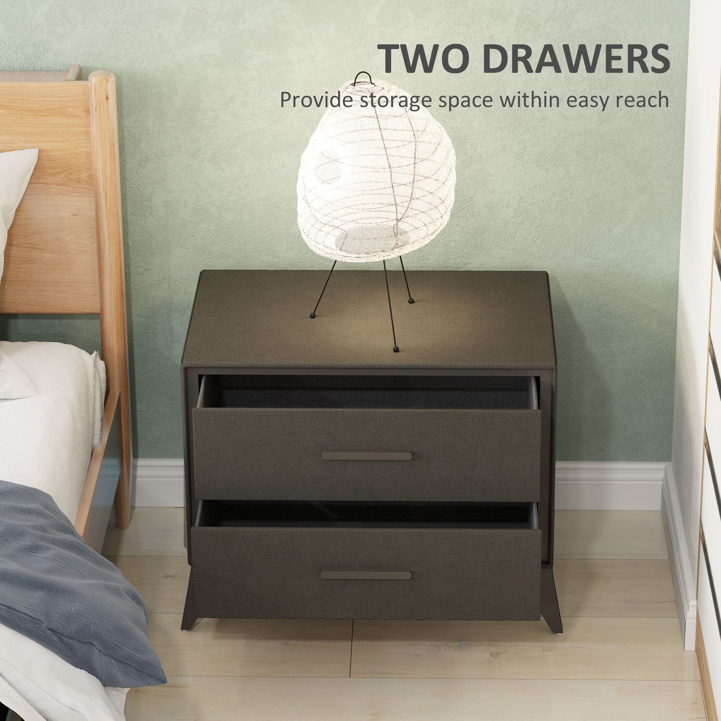 HOMCOM Chest of Drawers, 2 Drawer Fabric Dresser with Steel Frame for Bedroom, Living Room, Easy to Assemble, Brown