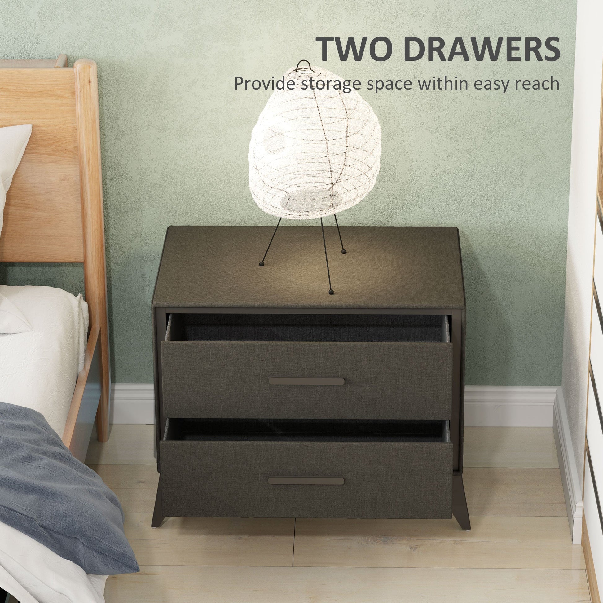 HOMCOM Chest of Drawers, 2 Drawer Fabric Dresser with Steel Frame for Bedroom, Living Room, Easy to Assemble, Brown