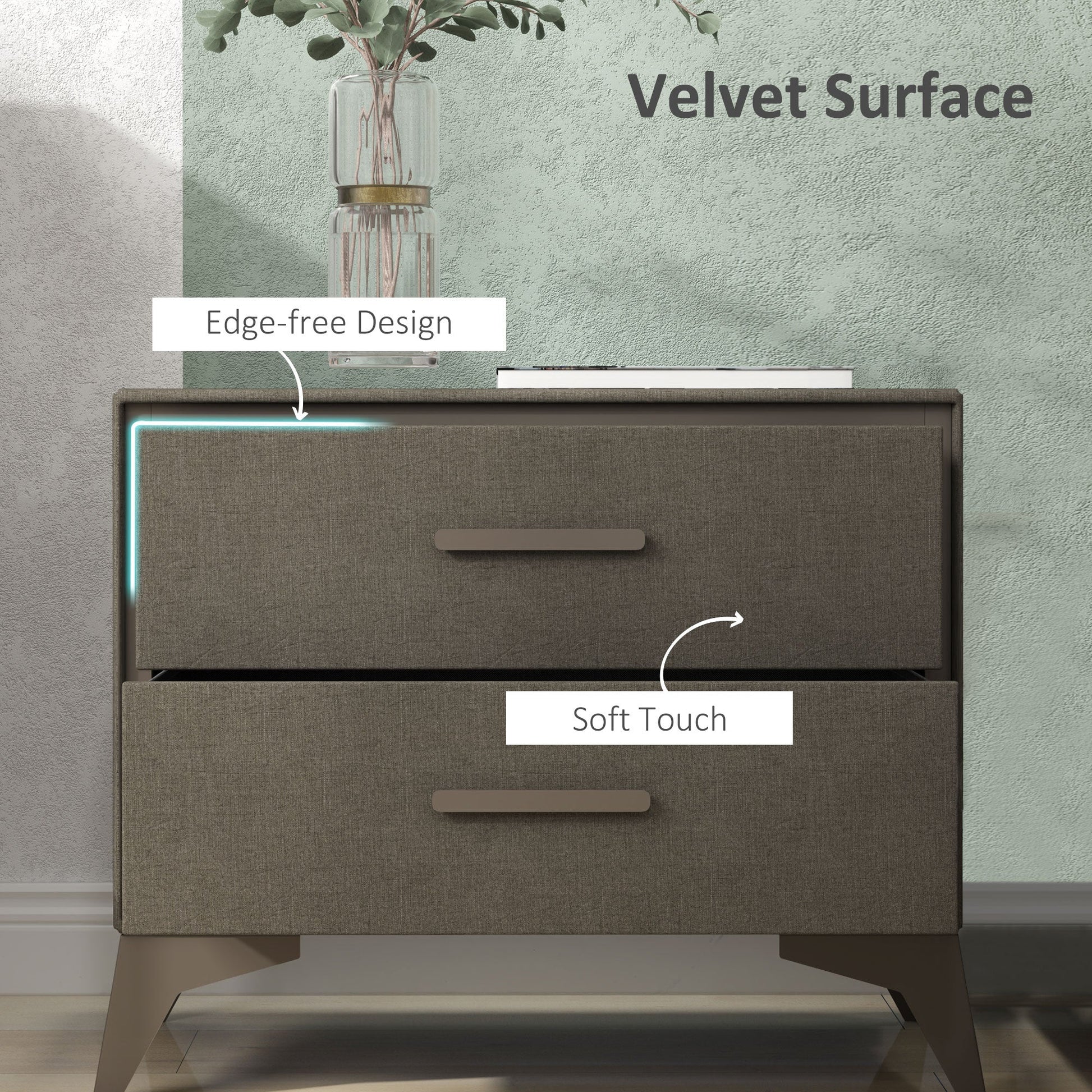 HOMCOM Chest of Drawers, 2 Drawer Fabric Dresser with Steel Frame for Bedroom, Living Room, Easy to Assemble, Brown