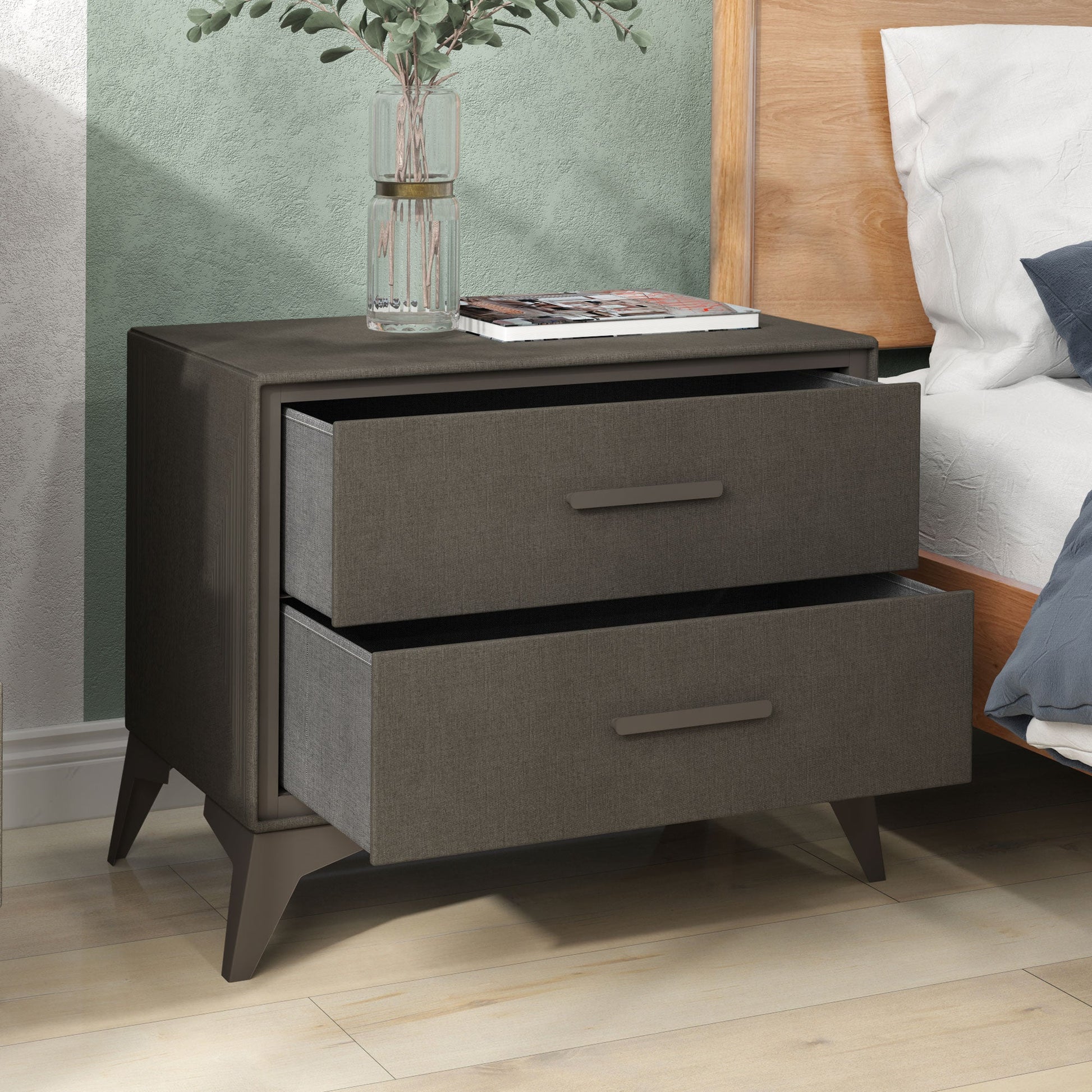 HOMCOM Chest of Drawers, 2 Drawer Fabric Dresser with Steel Frame for Bedroom, Living Room, Easy to Assemble, Brown