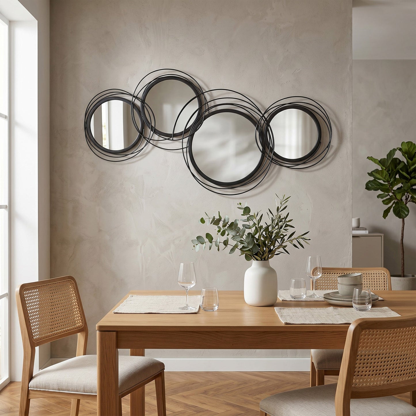Metal Wall Art 56cm Modern Decorative Mirror Decor Hanging Home Wall Sculptures for Living Room Bedroom Dining Room, Black