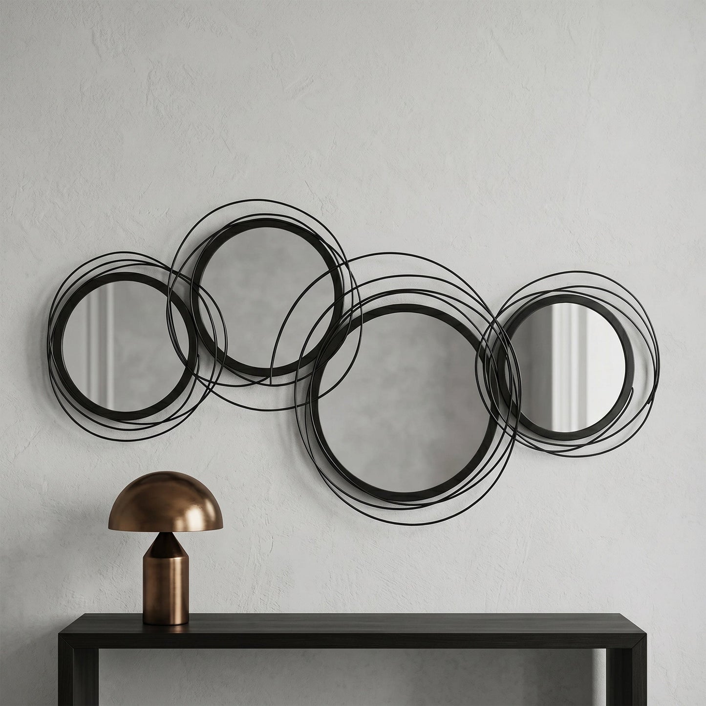 Metal Wall Art 56cm Modern Decorative Mirror Decor Hanging Home Wall Sculptures for Living Room Bedroom Dining Room, Black