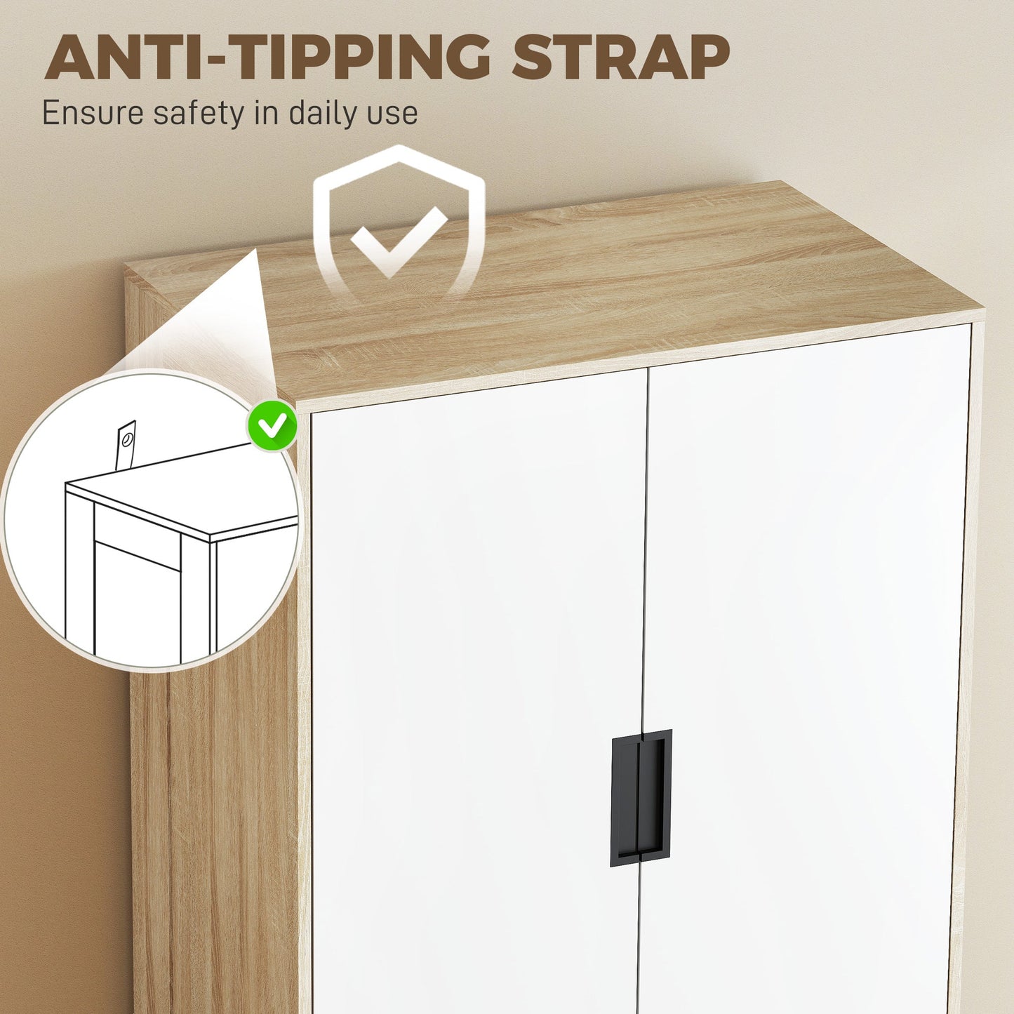 2 Door Wardrobe with 3 Drawers & Hanging Rail, Modern Clothes Storage Cupboard Unit, Bedroom Wardrobe with Soft Closing Hinge, 50D x 80W x 180Hcm, Oak