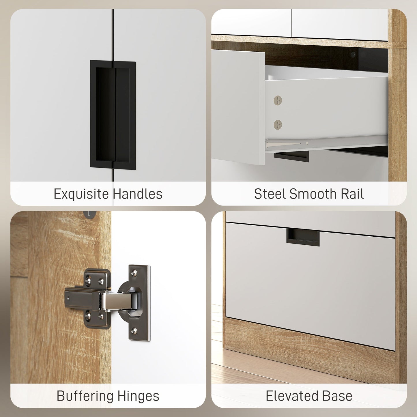 2 Door Wardrobe with 3 Drawers & Hanging Rail, Modern Clothes Storage Cupboard Unit, Bedroom Wardrobe with Soft Closing Hinge, 50D x 80W x 180Hcm, Oak