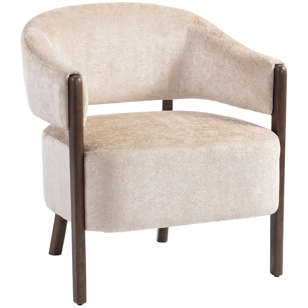 Accent Chair, Chenille Upholstered Tub Chair with Wide Seat, Solid Wood Frame and Legs, Comfy Armchair for Living Room, Bedroom, Beige