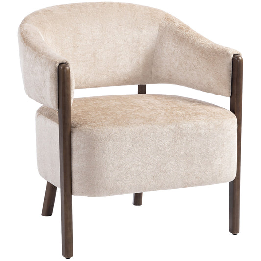 Accent Chair, Chenille Upholstered Tub Chair with Wide Seat, Solid Wood Frame and Legs, Comfy Armchair for Living Room, Bedroom, Beige