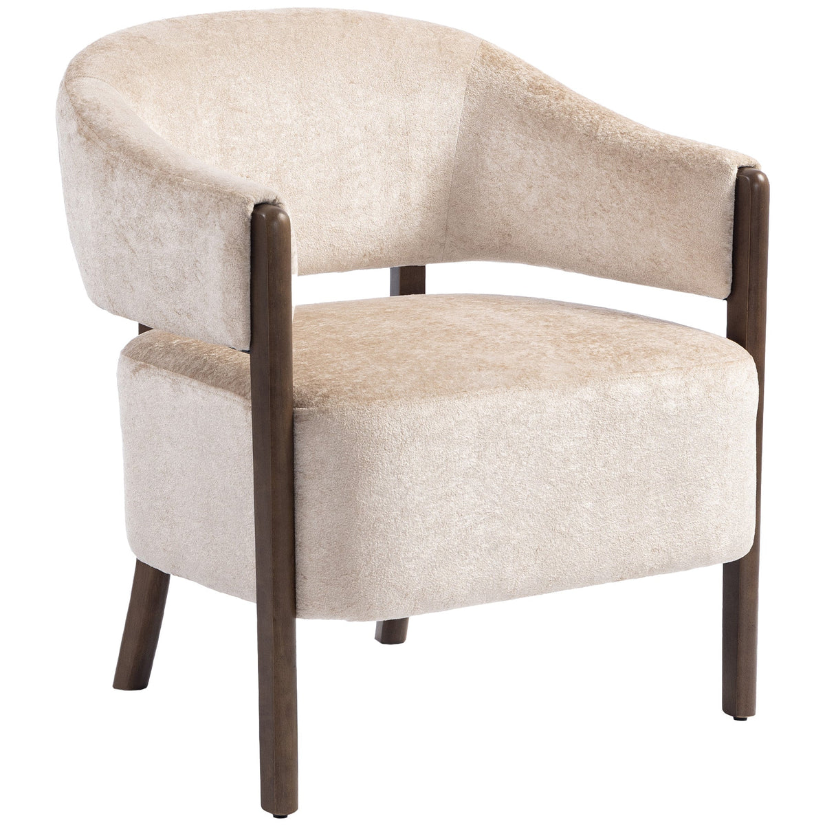 Accent Chair, Chenille Upholstered Tub Chair with Wide Seat, Solid Wood Frame and Legs, Comfy Armchair for Living Room, Bedroom, Beige