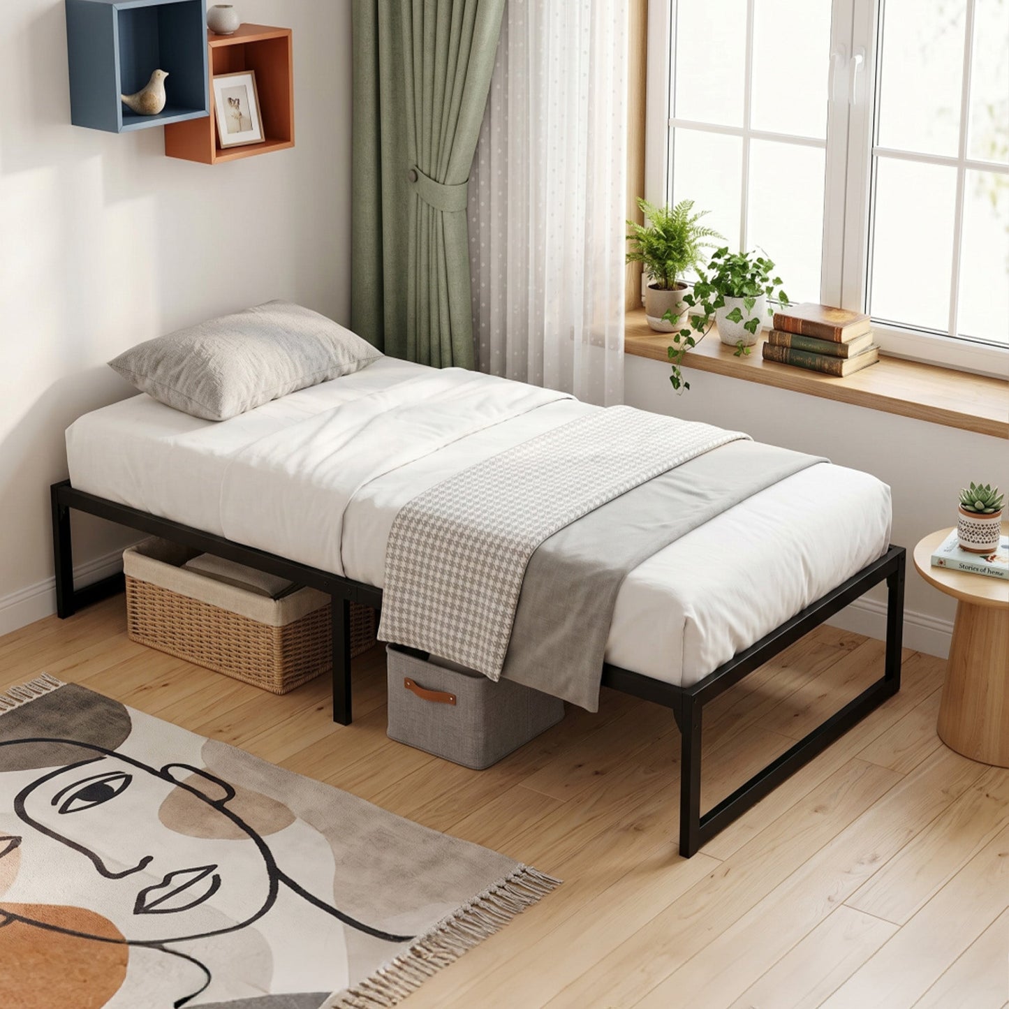 3ft Single Bed Frame with Underbed Storage, 32.5 cm Height, Metal Platform Bed Frame with Steel Slat Support, Noise-Free, Easy Assembly, Black