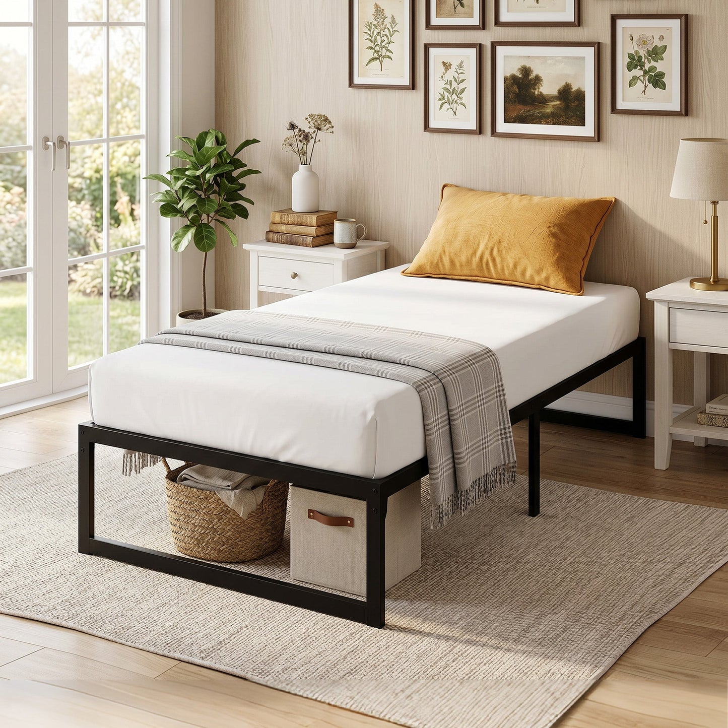 3ft Single Bed Frame with Underbed Storage, 32.5 cm Height, Metal Platform Bed Frame with Steel Slat Support, Noise-Free, Easy Assembly, Black
