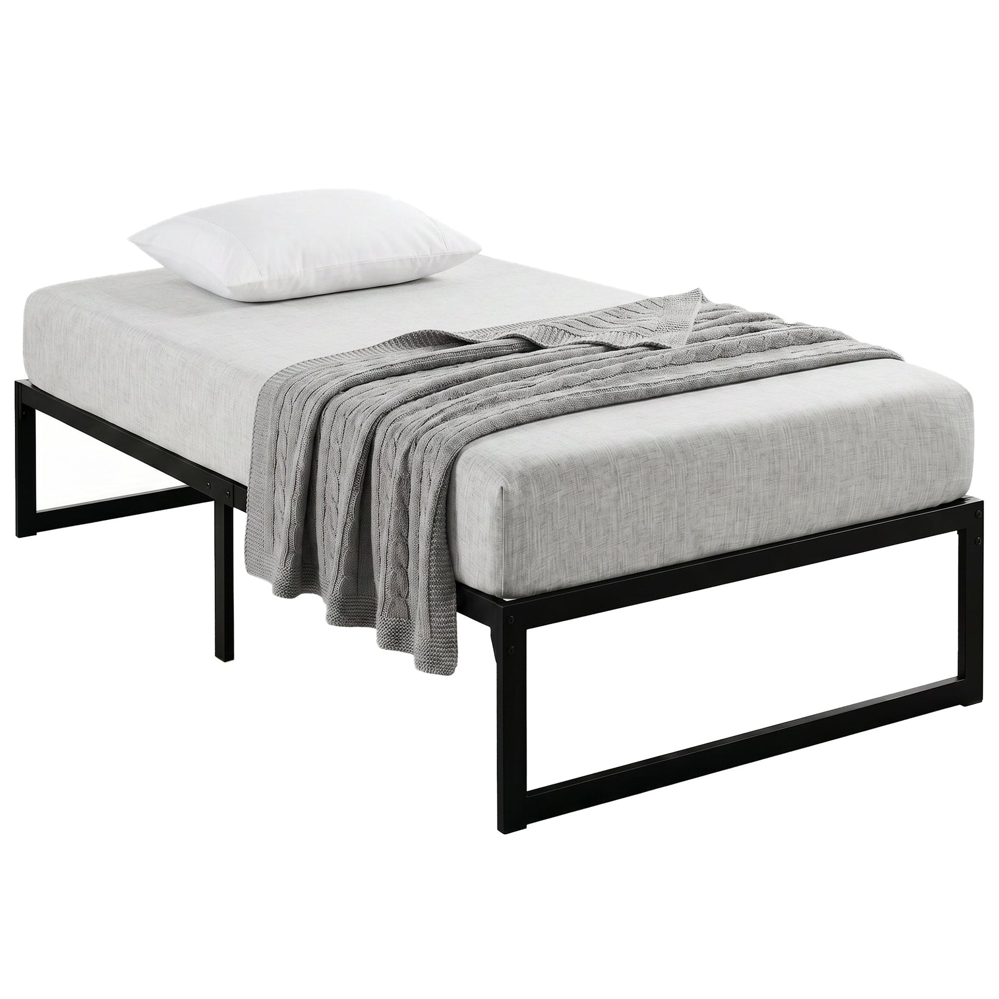 3ft Single Bed Frame with Underbed Storage, 32.5 cm Height, Metal Platform Bed Frame with Steel Slat Support, Noise-Free, Easy Assembly, Black