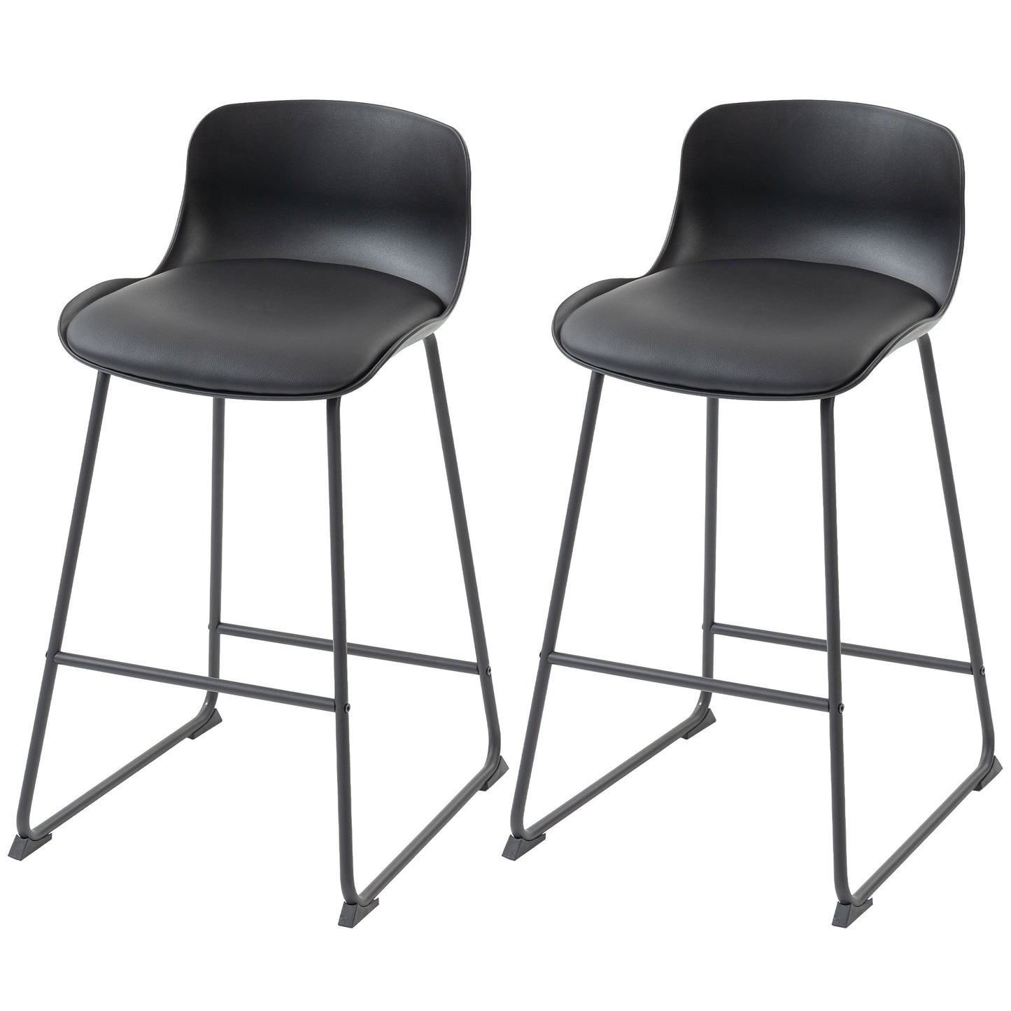 Modern Bar Stools Set of 2, PU Leather Upholstered Barstools, Counter Height Kitchen Chairs with Footrest for Breakfast Bars, Dining Room, Black