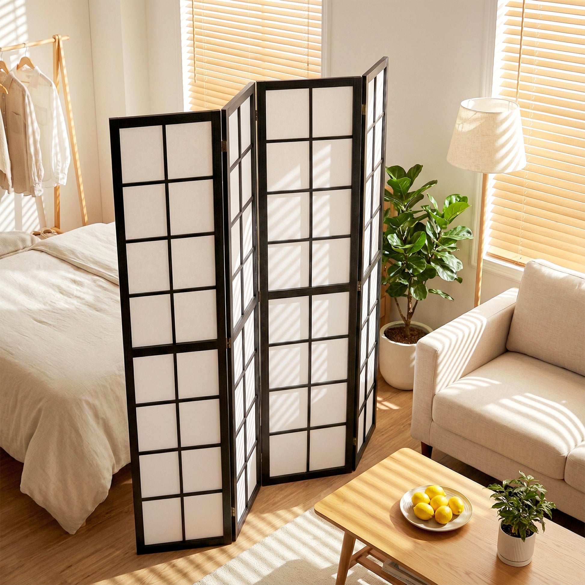 4 Panel Folding Room Divider, Freestanding Privacy Screen, Indoor Room Partition for Living Room, Bedroom and Office, 160 x 170cm