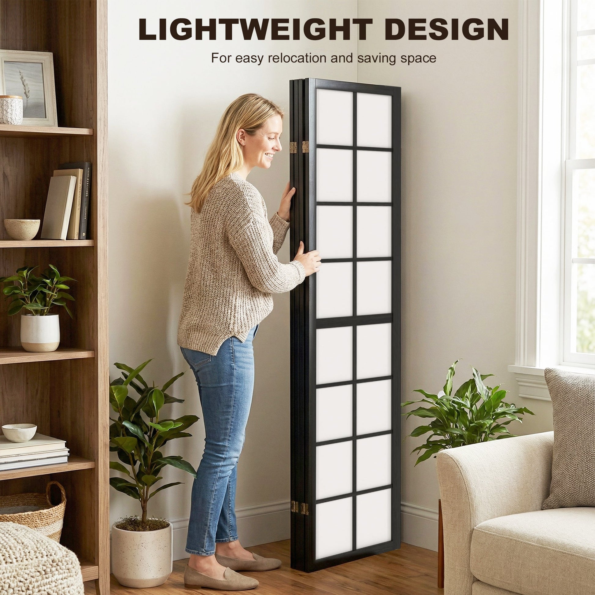 4 Panel Folding Room Divider, Freestanding Privacy Screen, Indoor Room Partition for Living Room, Bedroom and Office, 160 x 170cm
