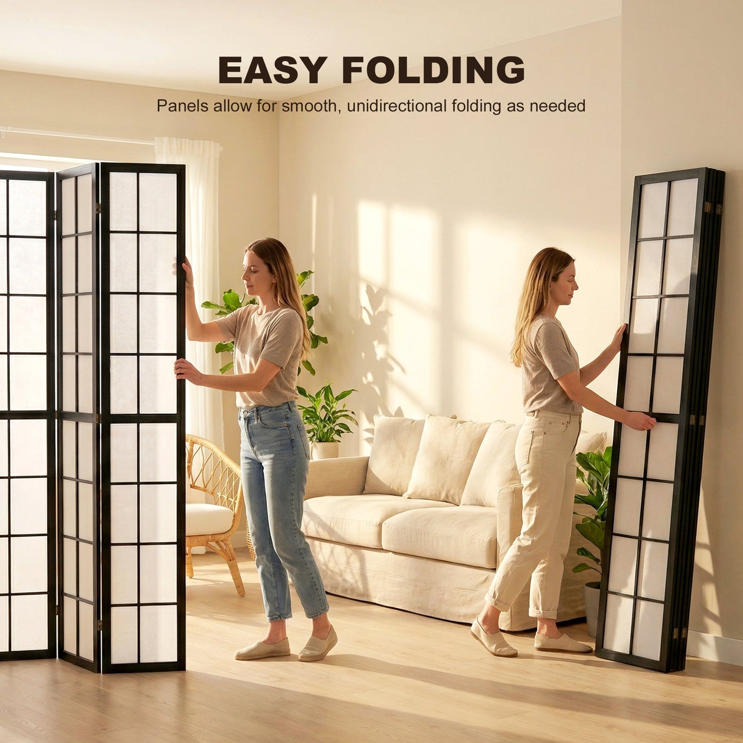4 Panel Folding Room Divider, Freestanding Privacy Screen, Indoor Room Partition for Living Room, Bedroom and Office, 160 x 170cm