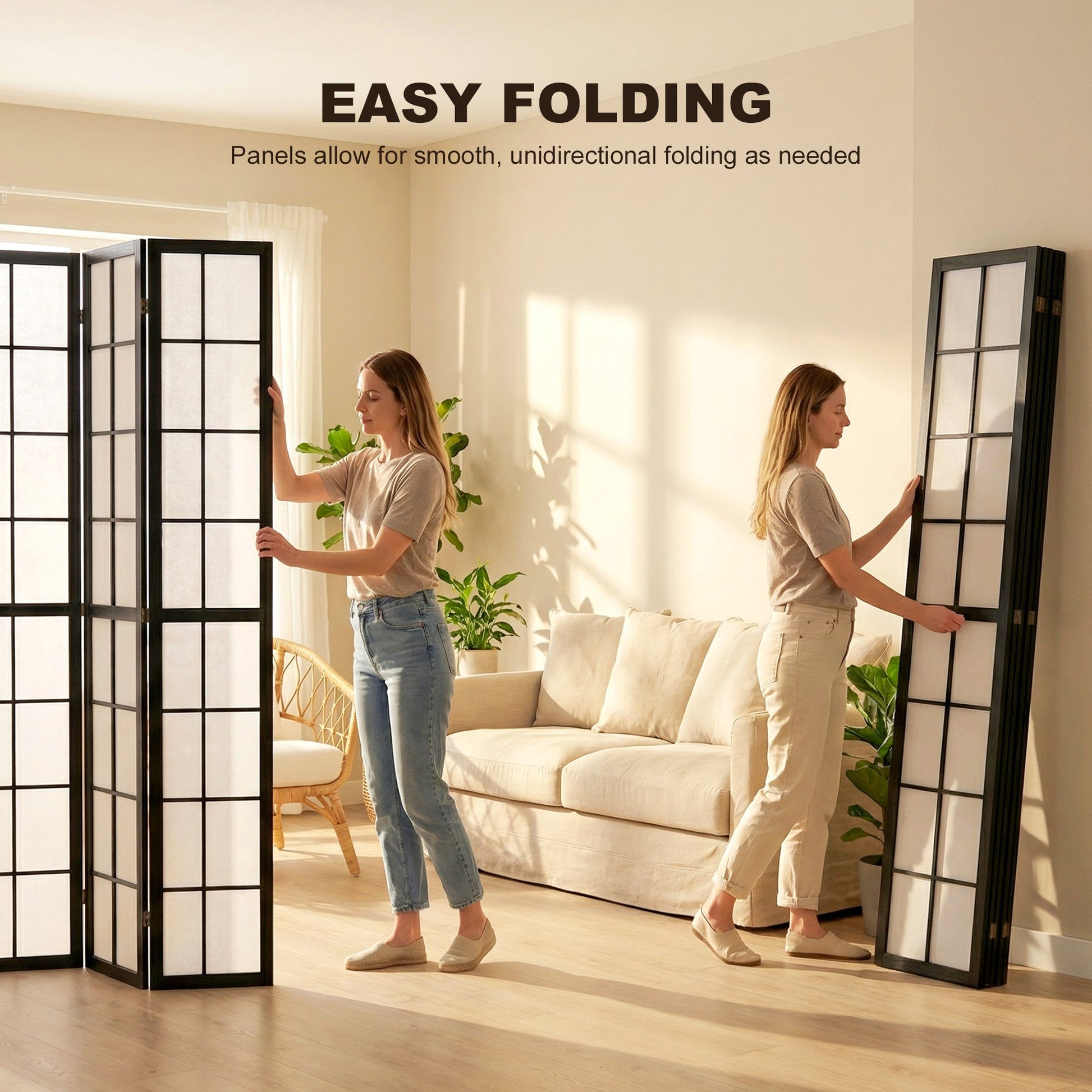 4 Panel Folding Room Divider, Freestanding Privacy Screen, Indoor Room Partition for Living Room, Bedroom and Office, 160 x 170cm