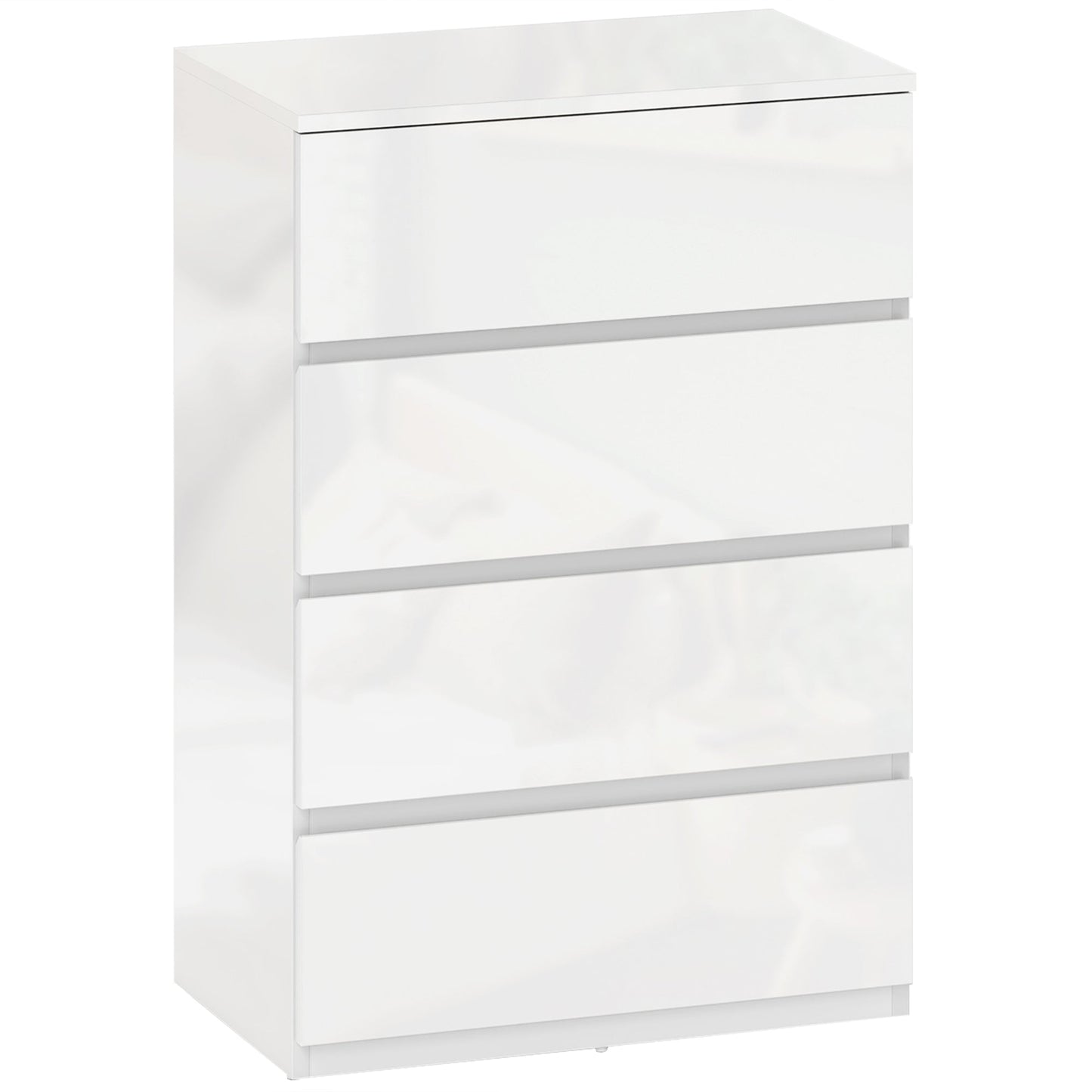 Chest of Drawers, Modern 4 Drawer Dresser with Soft Closing Mechanism for Bedroom, High Gloss White